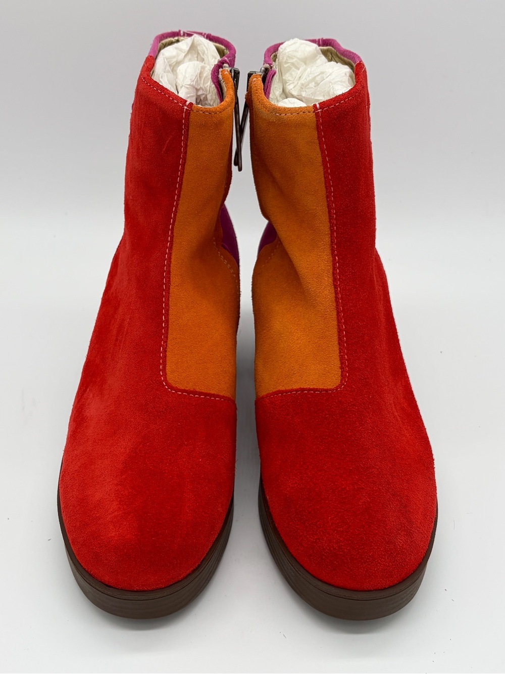 Colorblock Suede Ankle Boots - Red, Orange & Pink - Picture 2 of 12